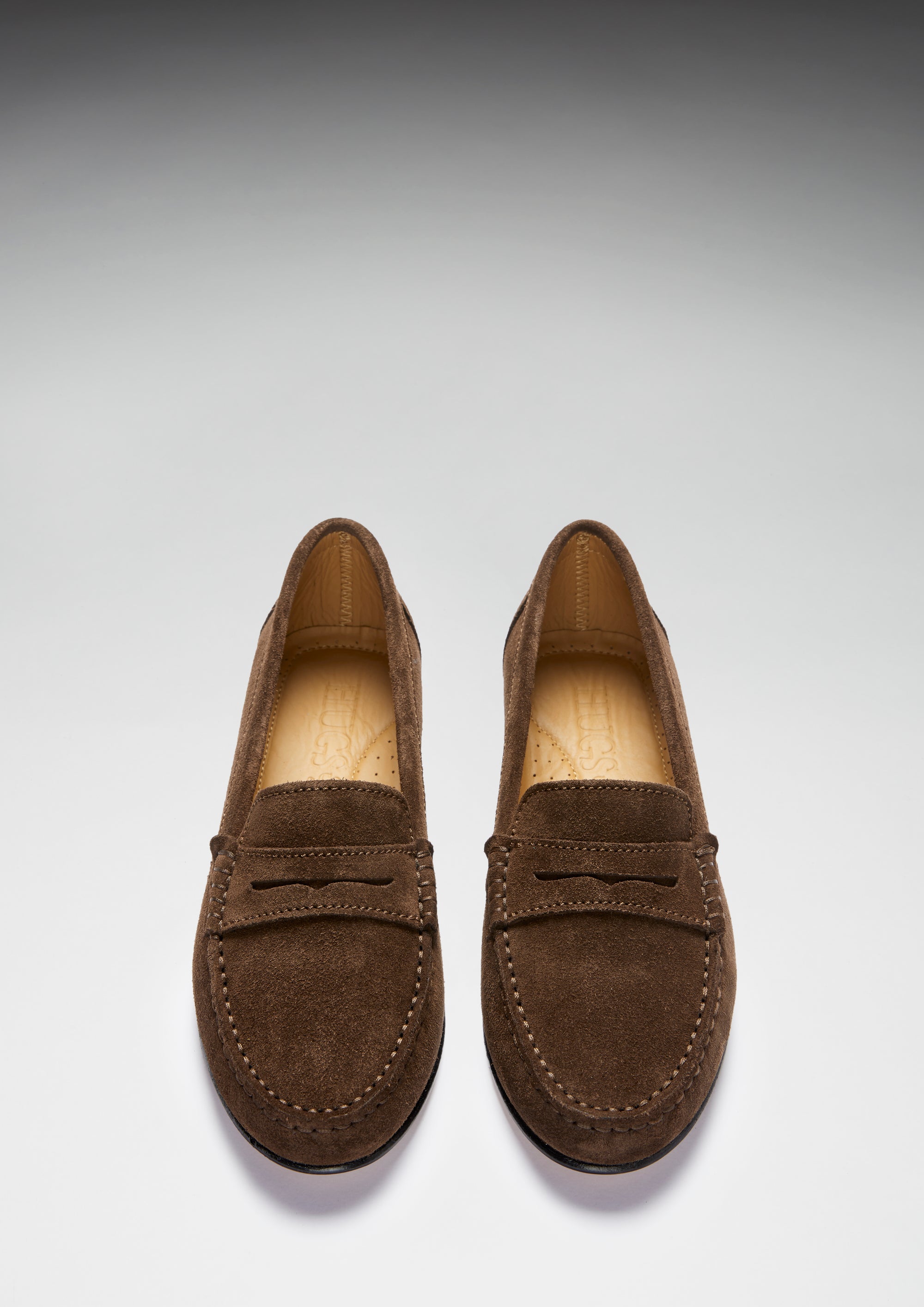 Women's Penny Loafers Leather Sole, brown suede - Hugs & Co.