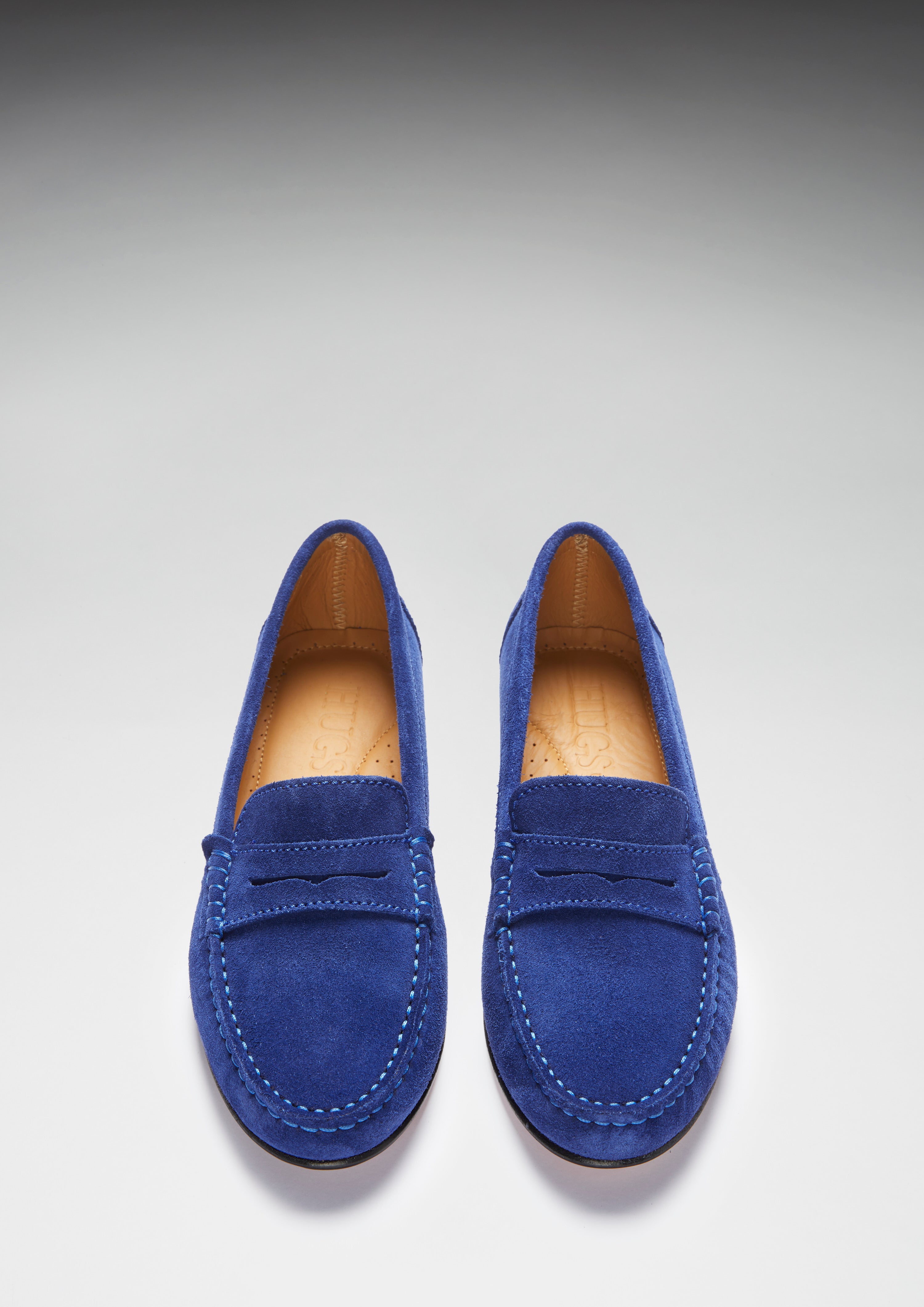 Women's Penny Loafers Leather Sole, ink blue suede - Hugs & Co.