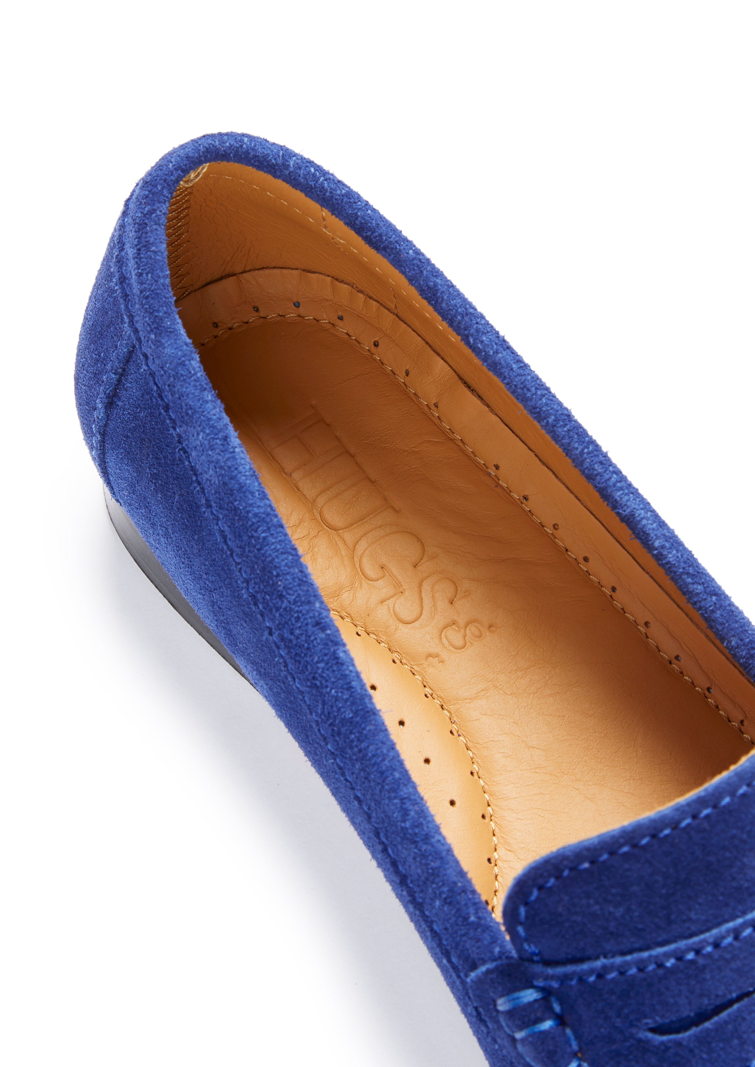 Womens Penny Loafers Leather Sole Ink Blue Suede Hugs And Co 8367