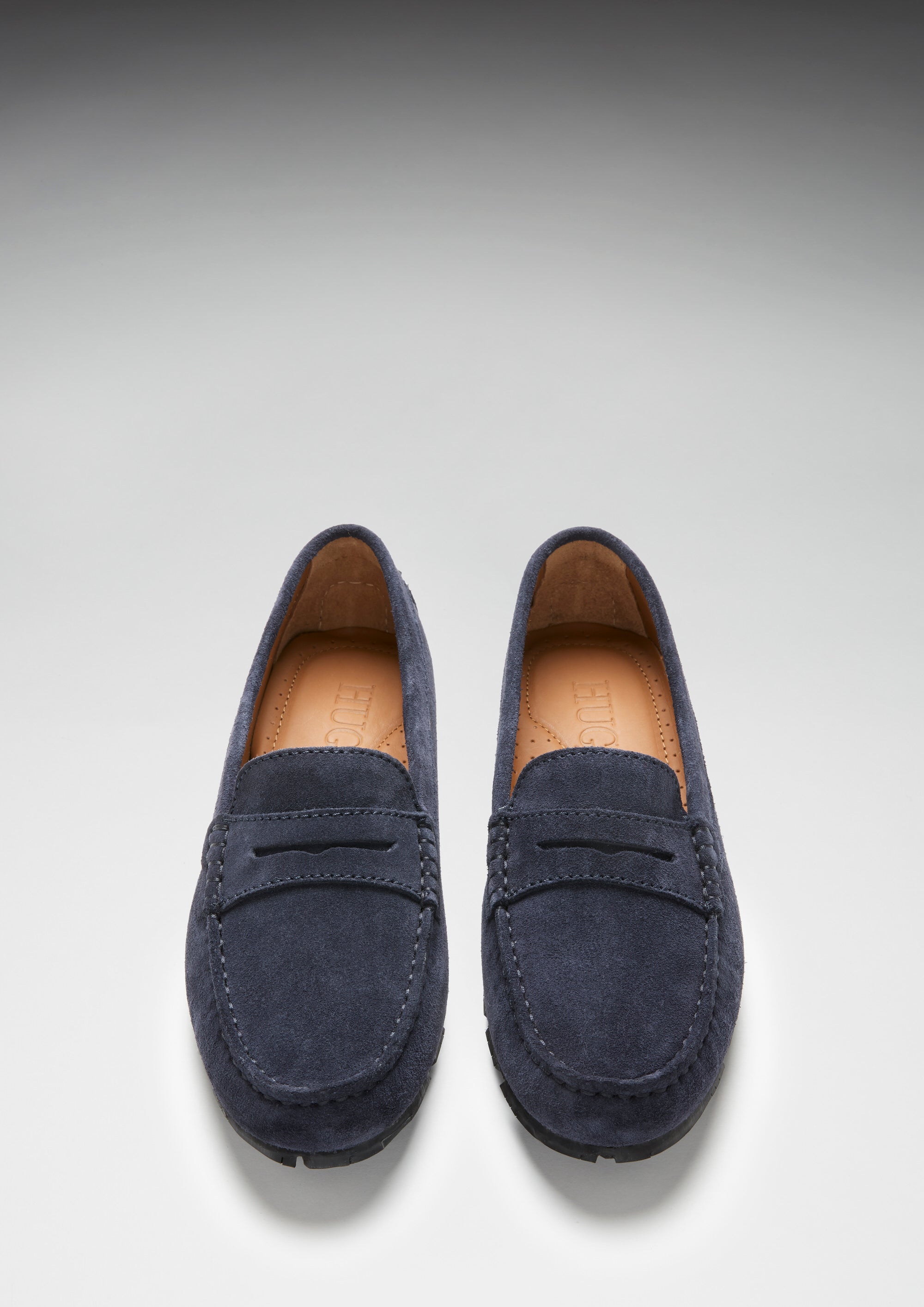 Women's Tyre Sole Penny Loafers, navy blue suede - Hugs & Co.