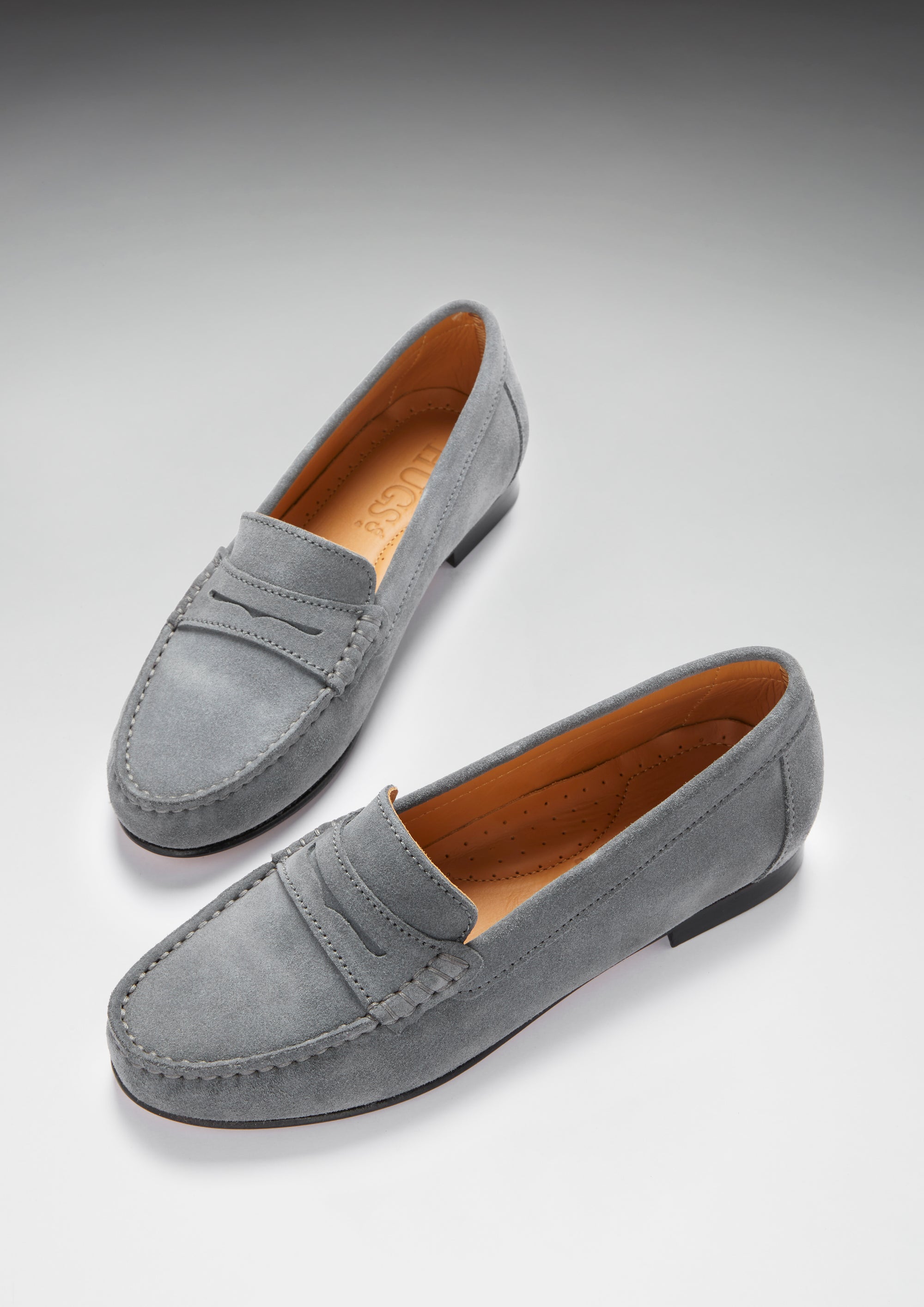 Women's Penny Loafers Leather Sole, slate grey suede - Hugs & Co.