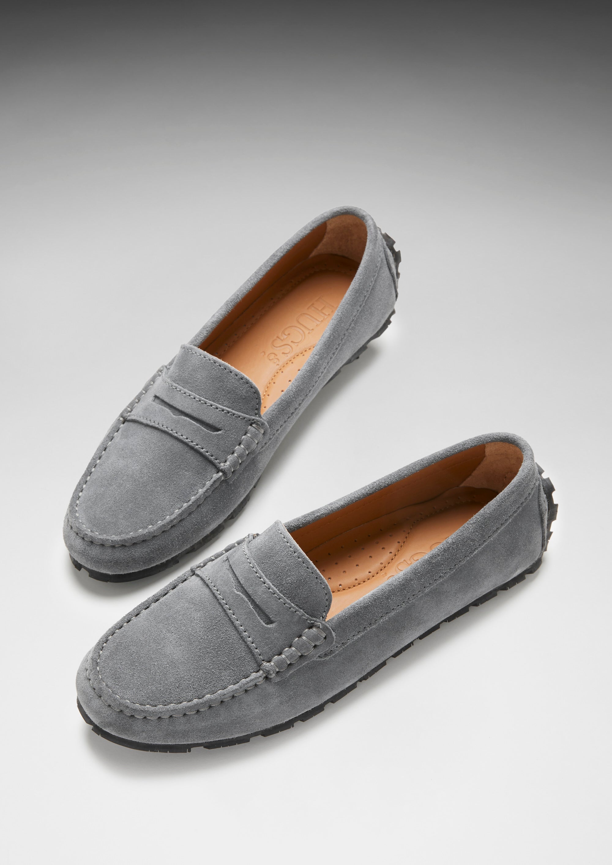 Women's Tyre Sole Penny Loafers, slate grey suede - Hugs & Co.