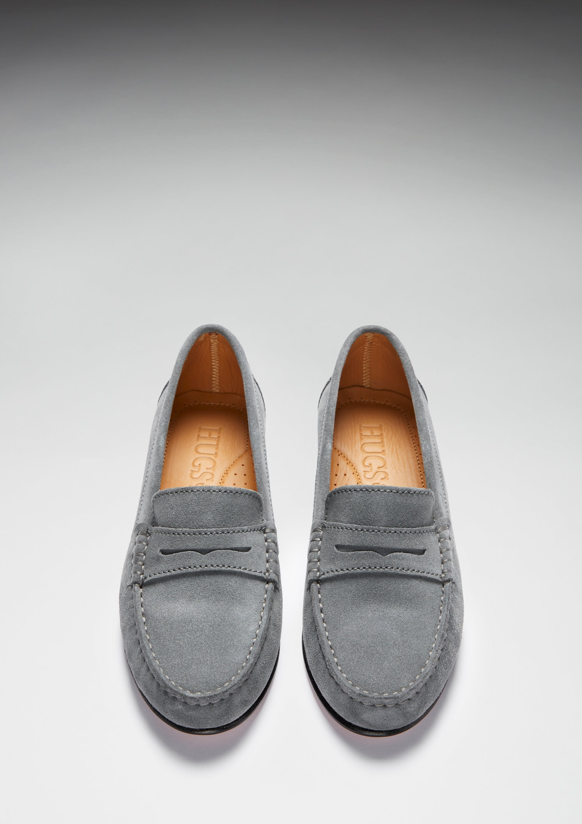 Women's Penny Loafers Leather Sole, slate grey suede - Hugs & Co.