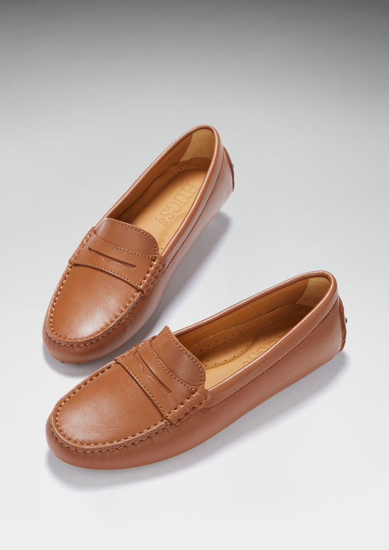 Women's Penny Driving Loafers, tan leather - Hugs & Co.