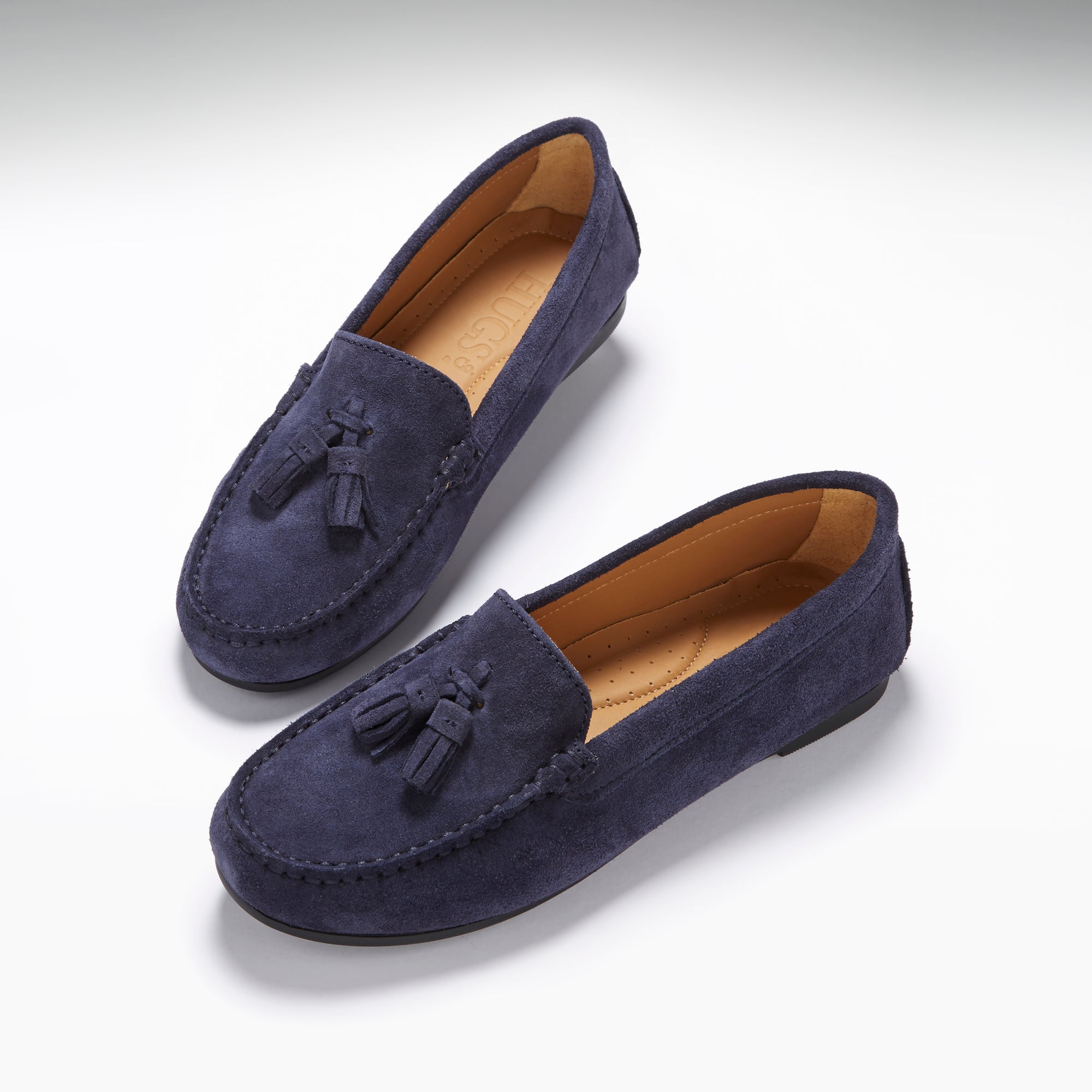 Women's Tasselled Driving Loafers Full Rubber Sole, navy blue suede ...