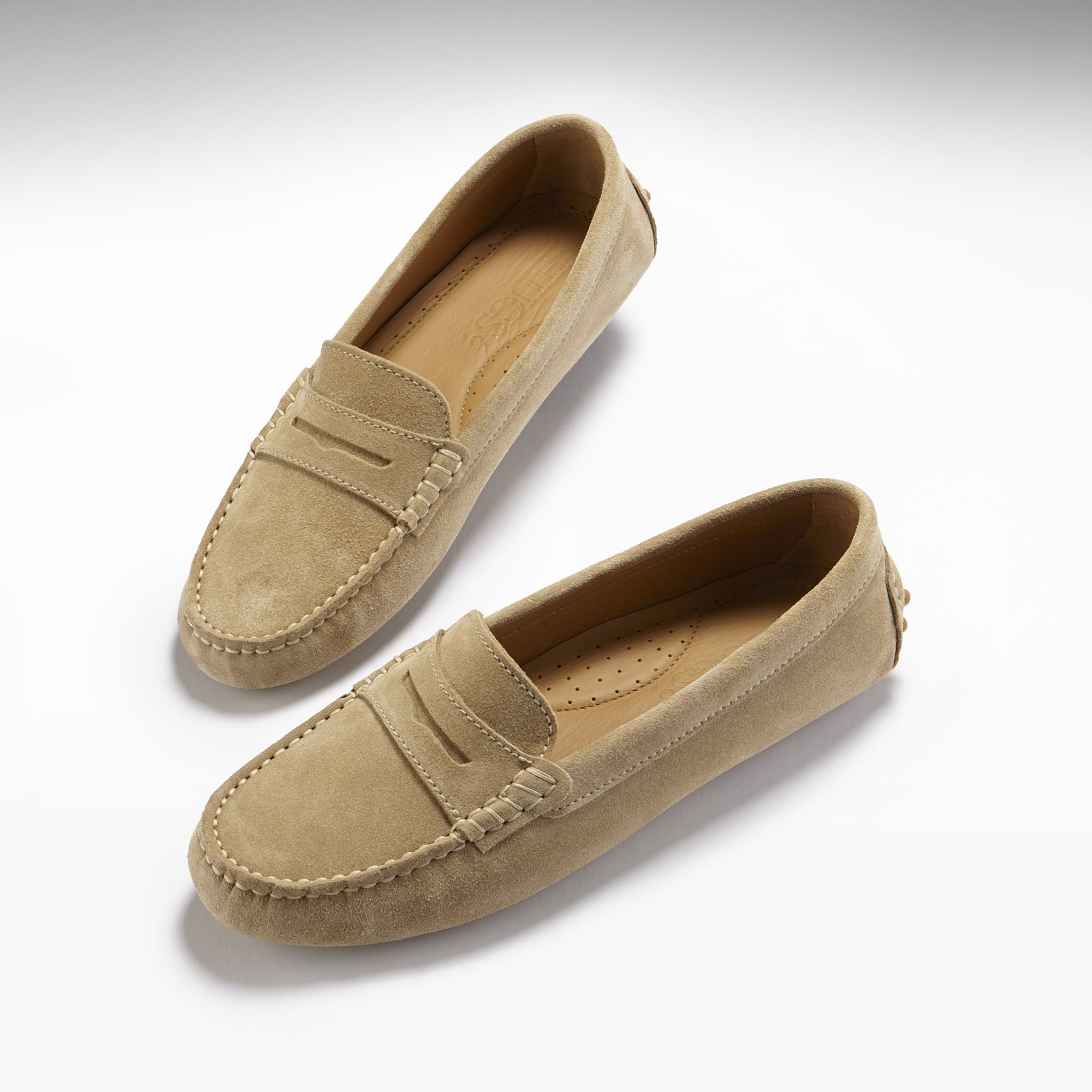 Women's Penny Driving Loafers, taupe suede - Hugs & Co.