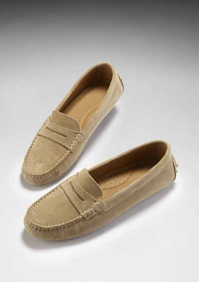 Women's Penny Driving Loafers, taupe suede - Hugs & Co.