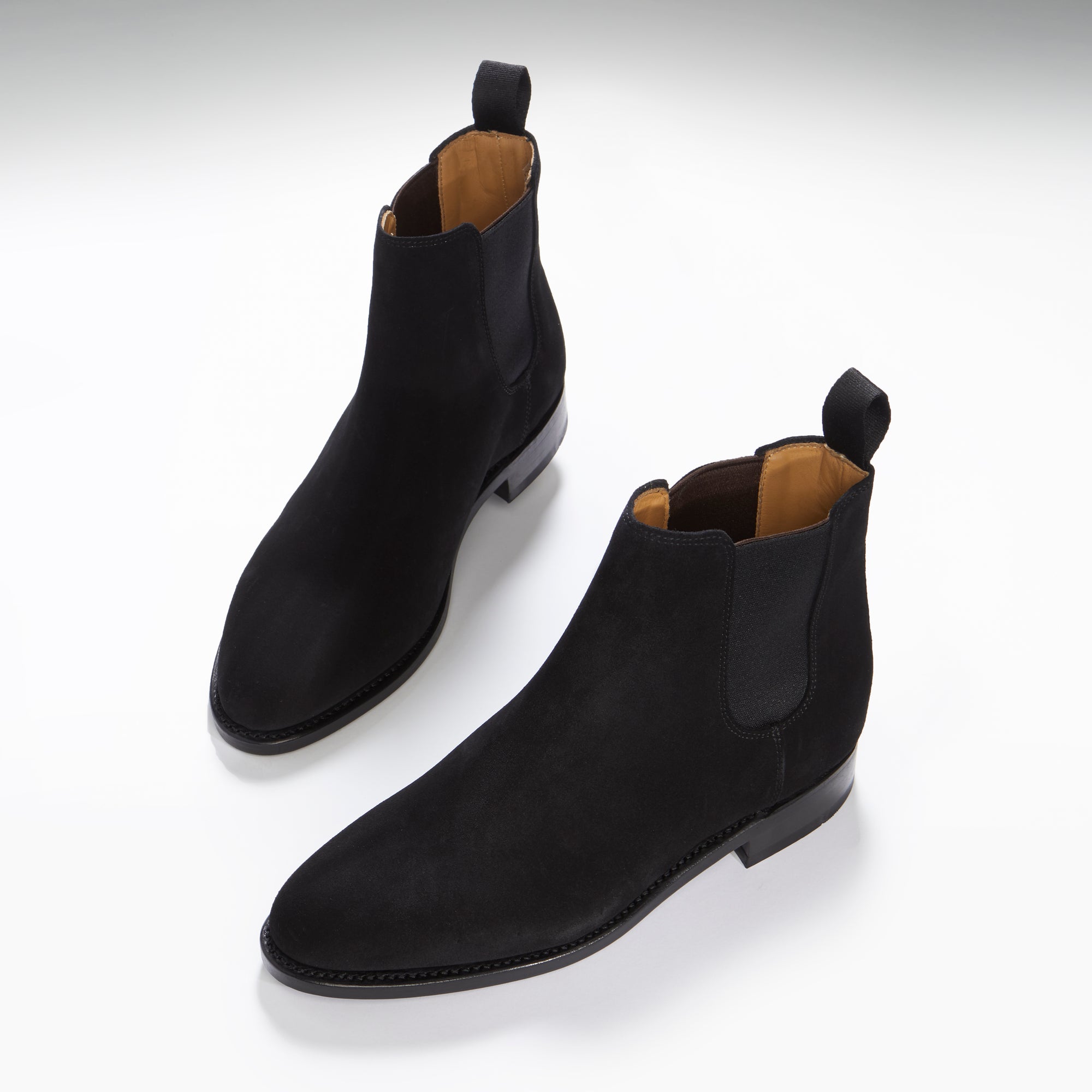 Women's Black Suede Chelsea Boots, Welted Leather Sole - Hugs & Co.