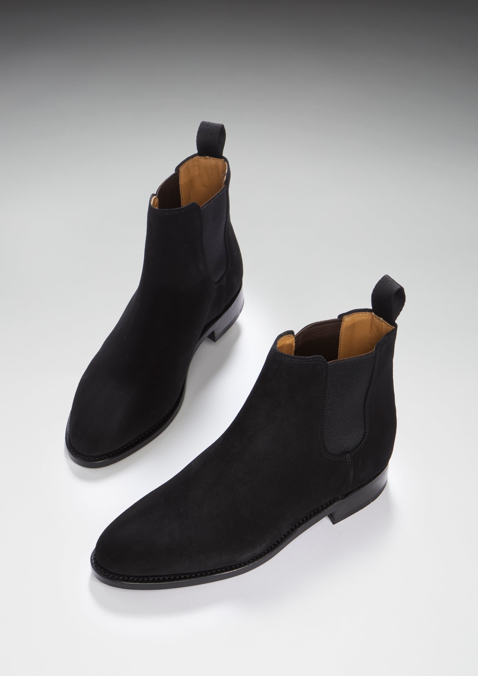 Women's Black Suede Chelsea Boots, Welted Leather Sole - Hugs & Co.