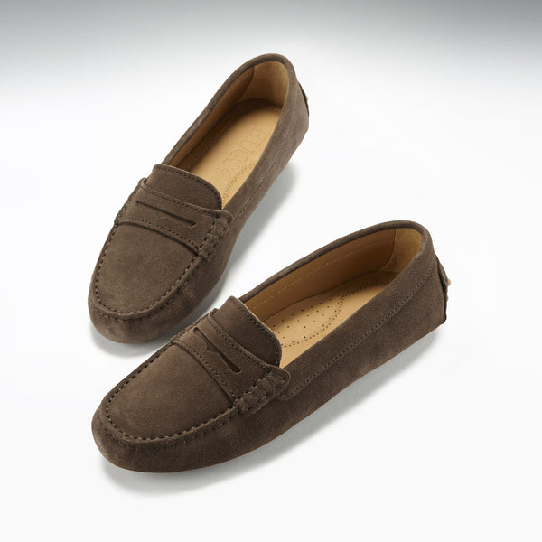 Women's Penny Driving Loafers, brown suede - Hugs & Co.