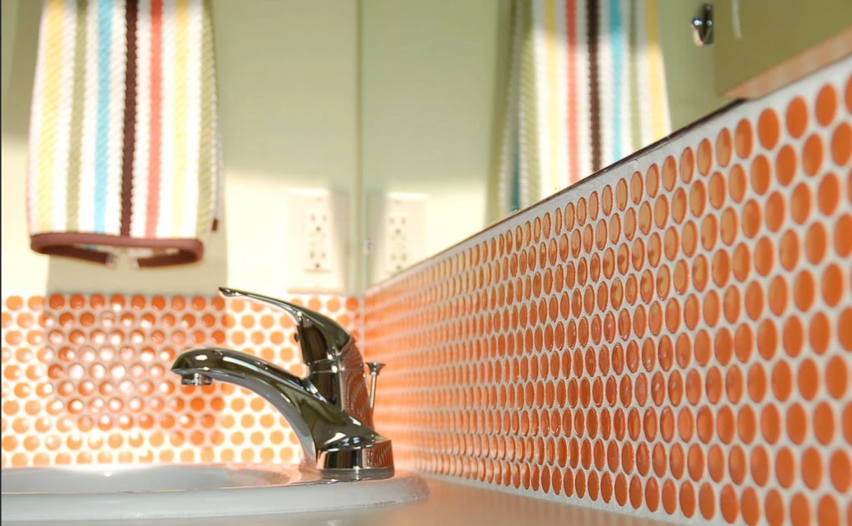 Penny Round Orange Porcelain Mosaic Floor And Wall Tile Backsplash T Tenedos