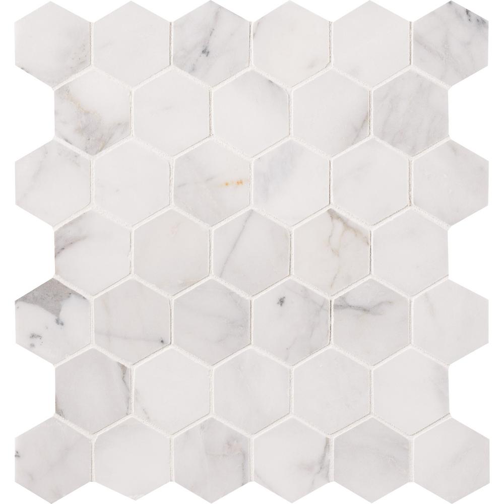 Msi Calacatta Cressa Hexagon 12 In X 12 In X 10mm Honed Marble Mesh Mounted Mosaic Tile 9 8 Sq Ft Case Calcre 2hexh Tenedos