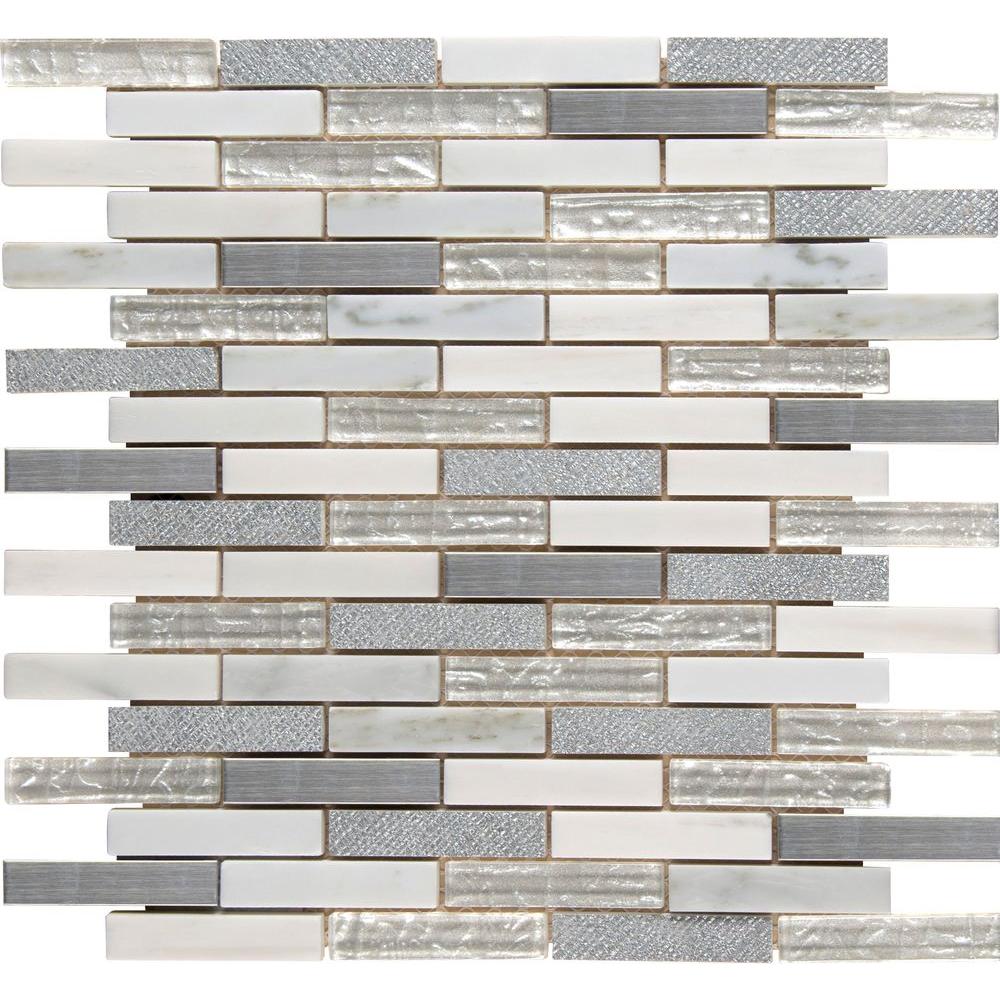 Msi Ocean Crest Brick 12 In X 12 In X 8mm Glass Metal Stone Mesh Mounted Mosaic Wall Tile 10 Sq Ft Case Tenedos