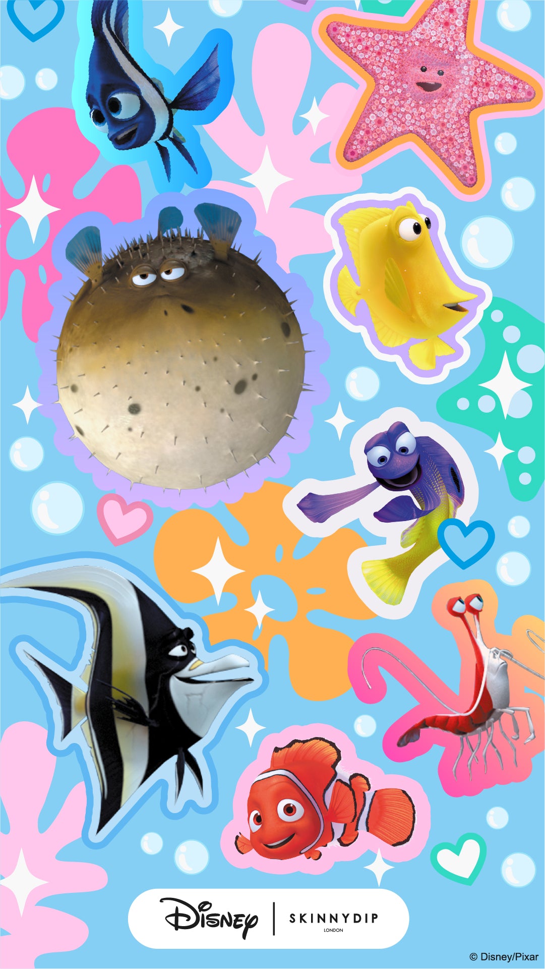 Disney Pixar Finding Nemo Rainbow Characters Phone Wallpaper