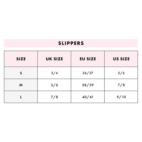 slippers size chart