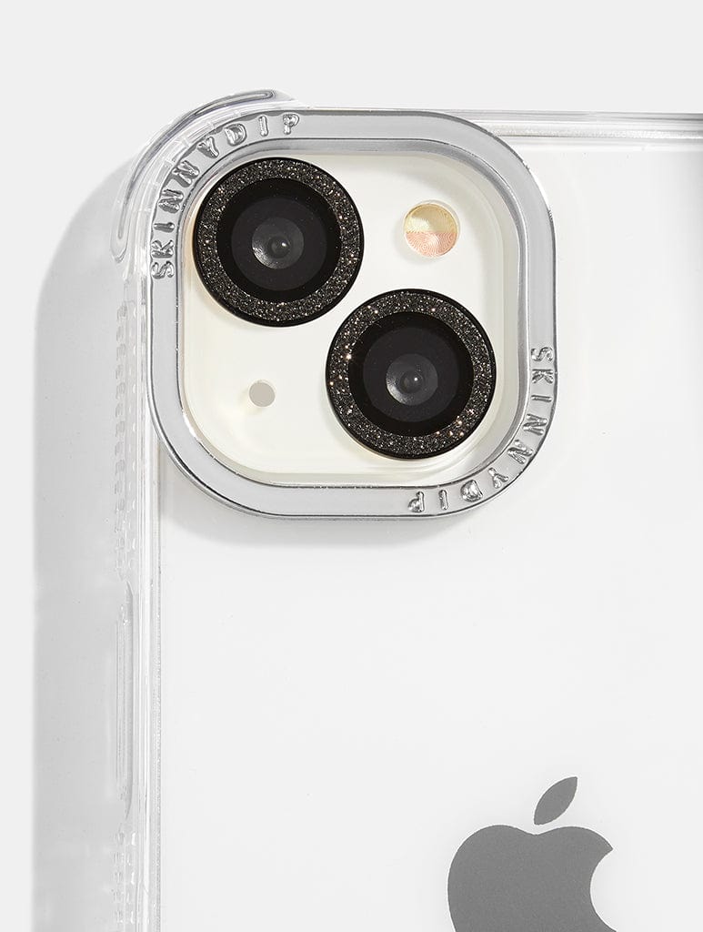 Black Glitter Protective Camera Lens Cover, i Phone 15 Plus Case