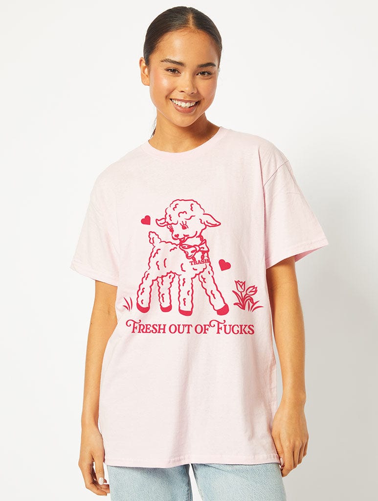 Fresh out of F*cks T-Shirt in Pink, L