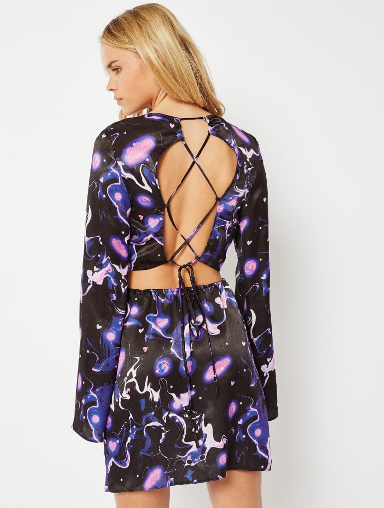 Galaxy Print Purple Mini Dress, 6