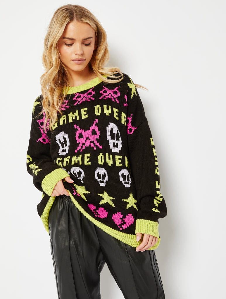 Game Over Black Knitted Jumper, S