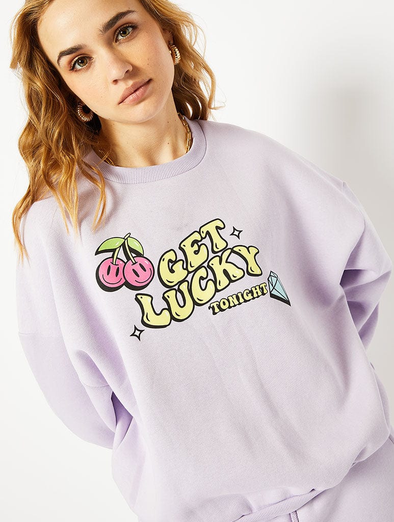 Get Lucky Oversized Sweatshirt in Purple, L