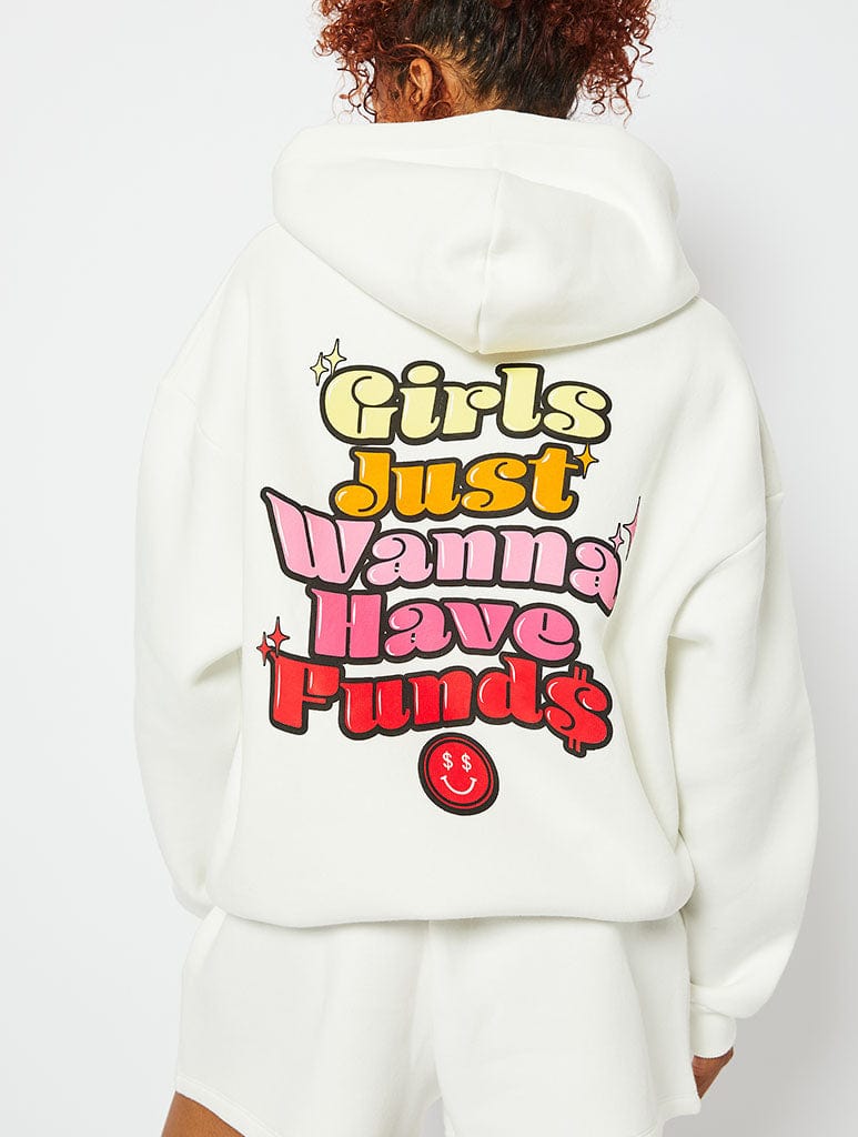 Girls Just Wanna Have Funds Hoodie in Ecru, S
