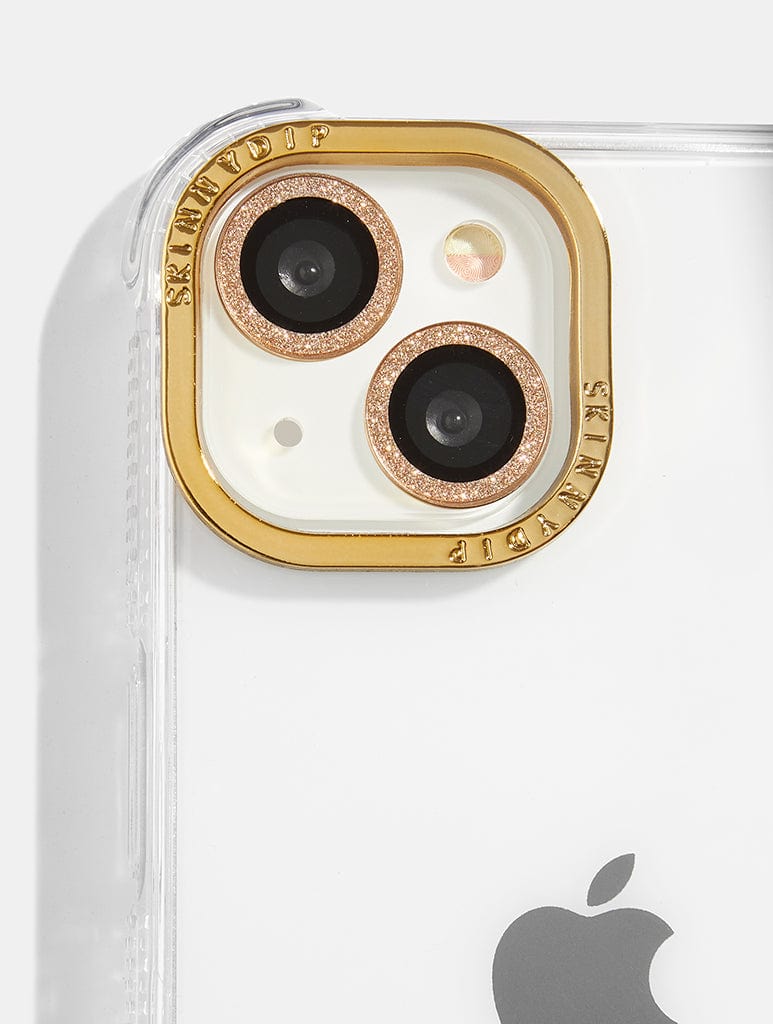 Gold Glitter Camera Lens Cover, i Phone 15 Plus Case