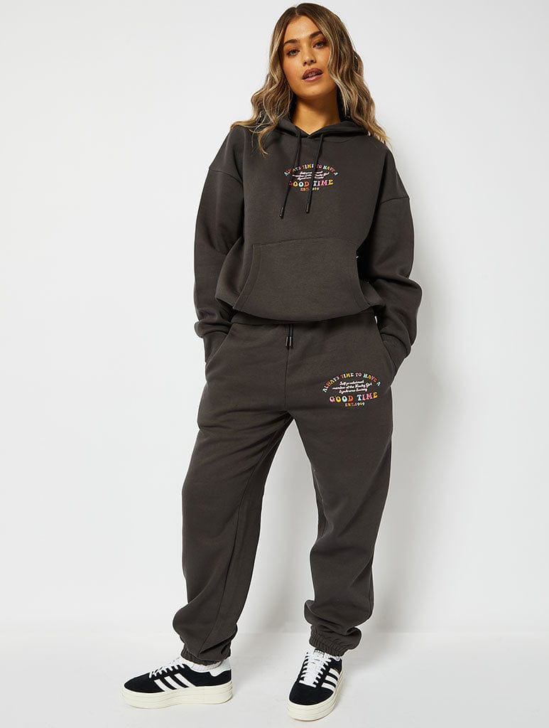 Heart Embroidered Sweat Joggers in Grey, Sweat Sets