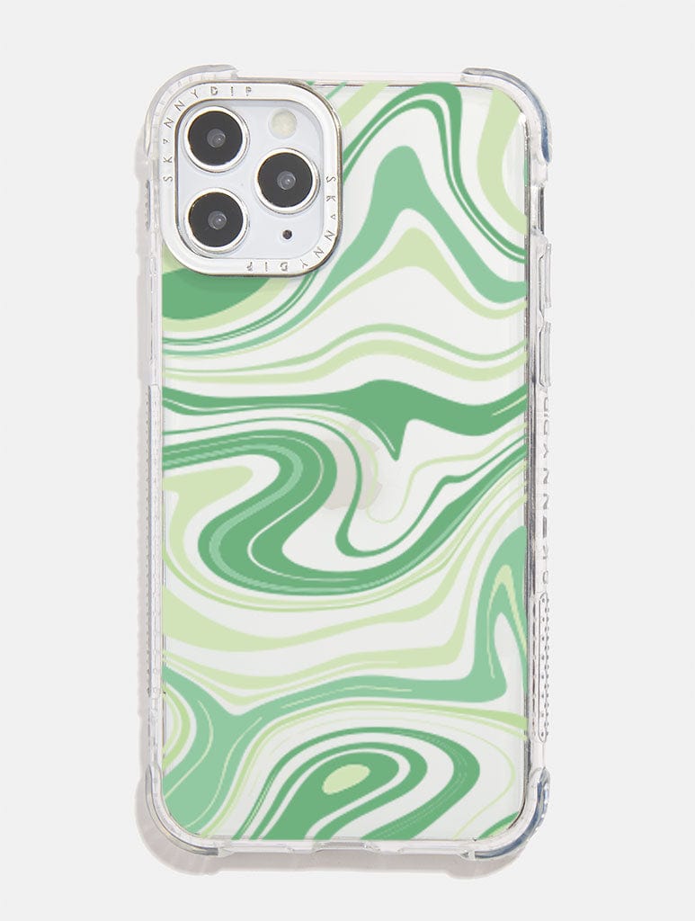 Green Retro Swirl Shock i Phone Case, i Phone 15 Pro Case