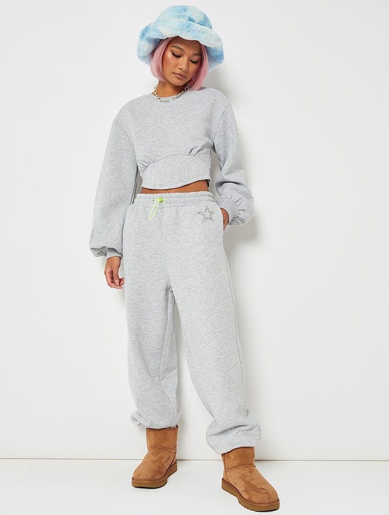 Heart Embroidered Sweat Joggers in Grey, Sweat Sets