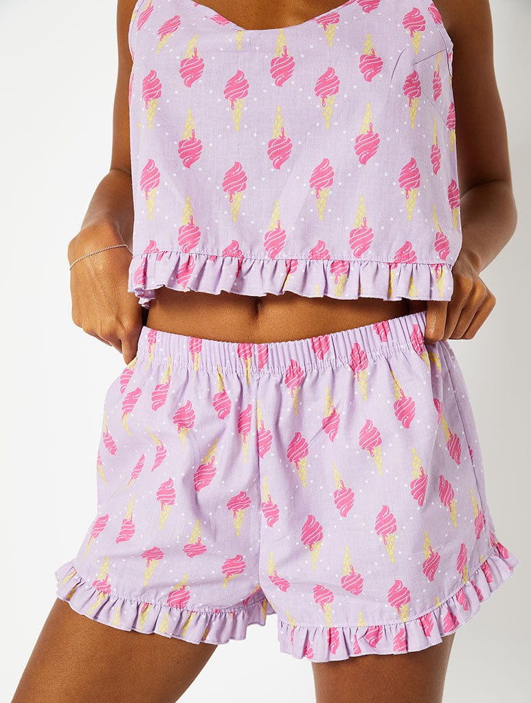 Ice Cream Print Frilly Cami Short Pyjama Set, M