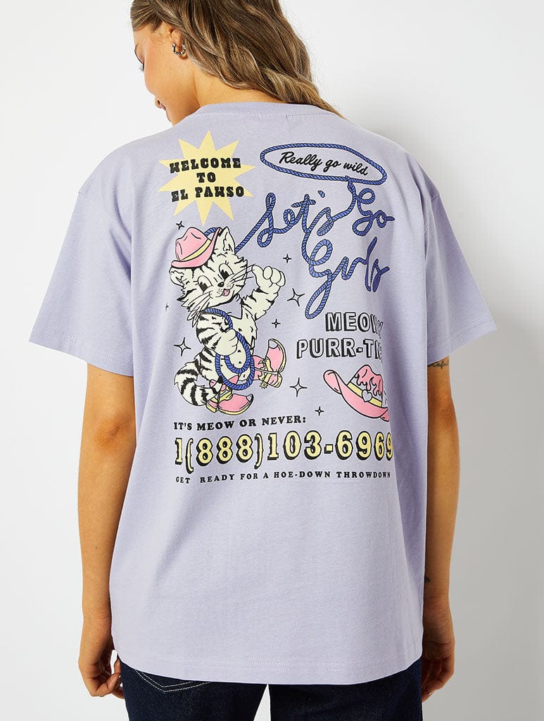 Lets Go Girls Catgirl Oversized T-Shirt in Lilac, L