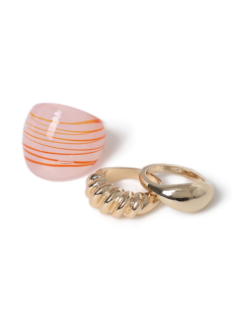 Liars & Lovers 3 Pack Striped Glass & Metal Rings, 17mm