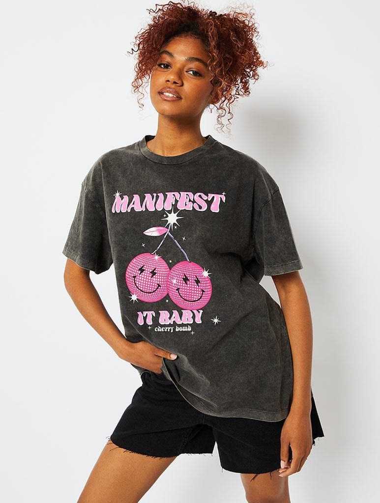 Manifest It Baby Acid Wash Oversized T-Shirt, L