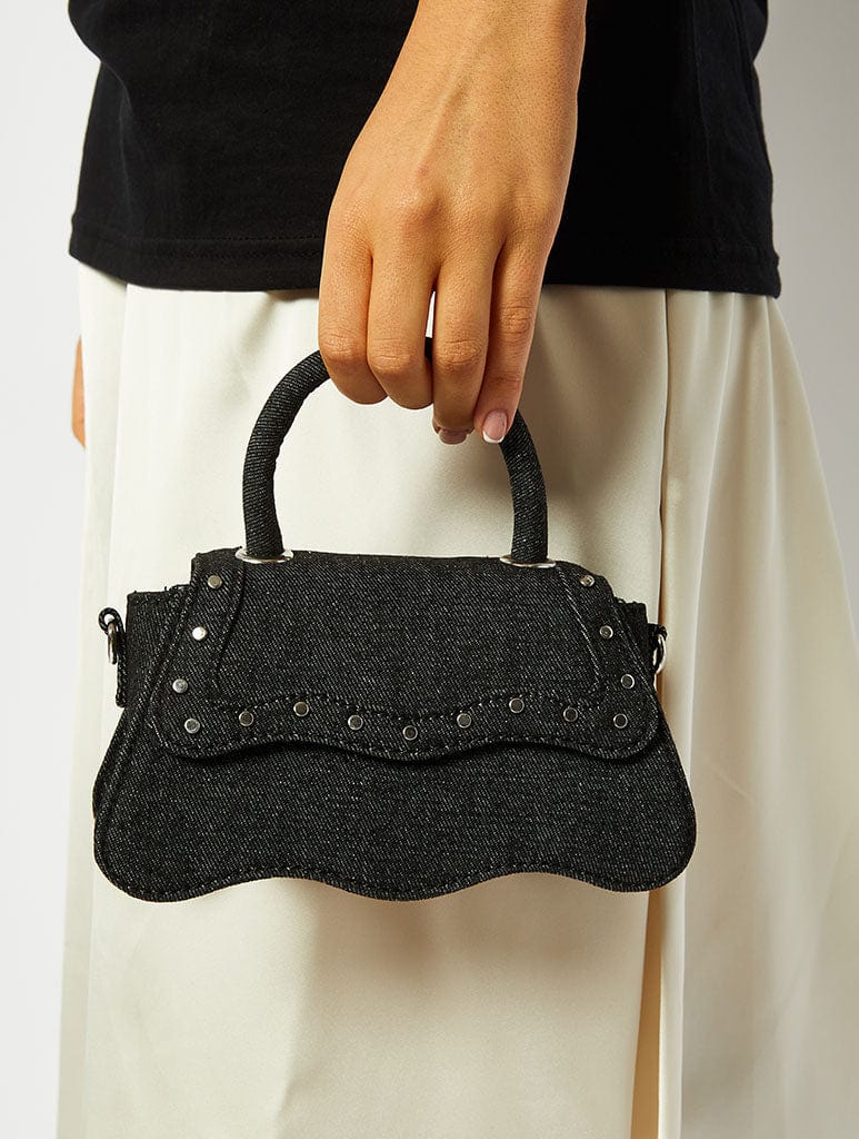 Mini Wave Denim Top Handle Bag