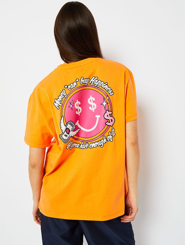 Money Can Buy Happiness Oversized T-Shirt in Orange, M