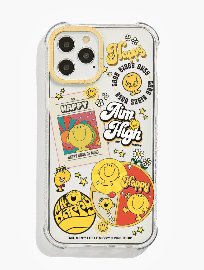 Mr Men and Little Miss x Skinnydip Mr Happy Sticker Shock i Phone Case, i Phone 15 Pro Case