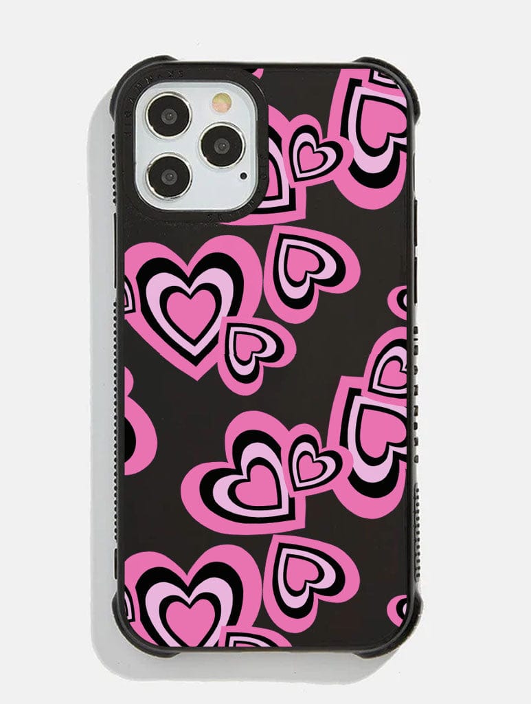 Pink Heart Outline Black Shock i Phone Case, i Phone 13 Case