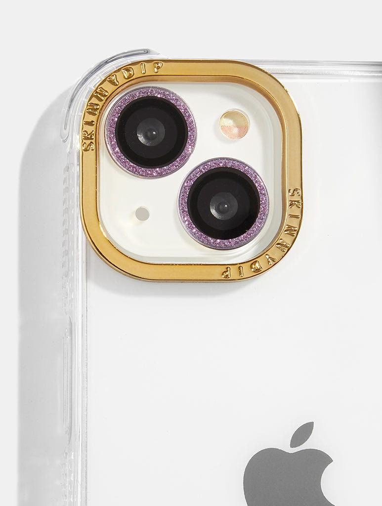 Purple Glitter Protective Camera Lens Cover, i Phone 15 Plus Case