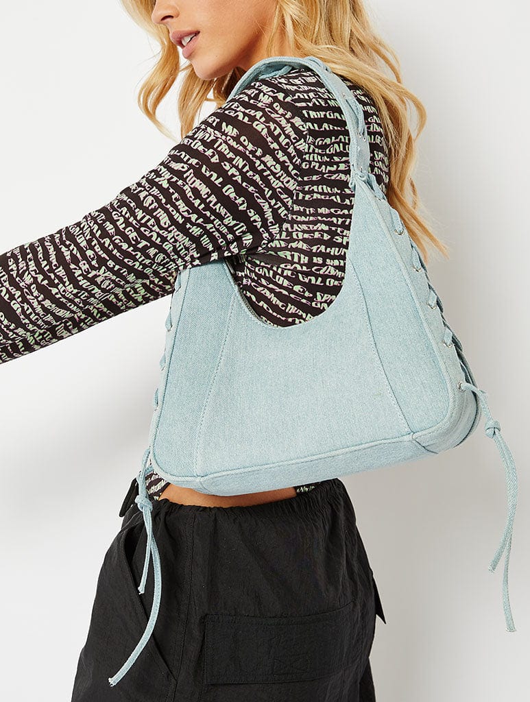 Sara Denim Whipstitch Shoulder Bag