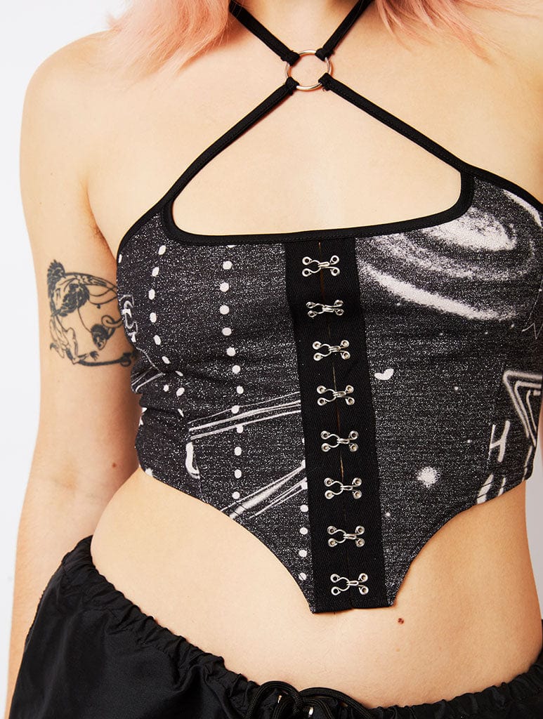 Crop Top in Monochrome Space Print Co-ord, 6