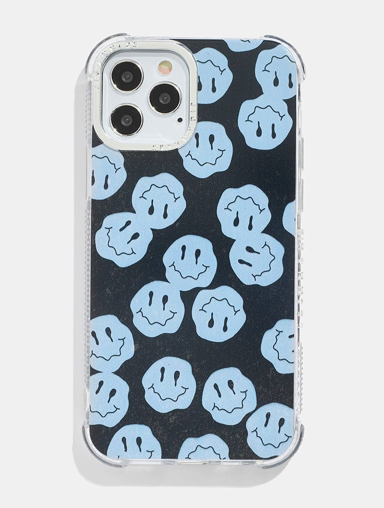 Dusty Blue Happy Face Shock iPhone Case, iPhone 12 Pro Max Case