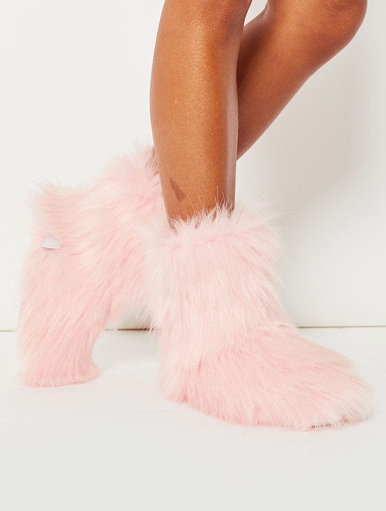 Fluffy Pink Boot Slippers, L