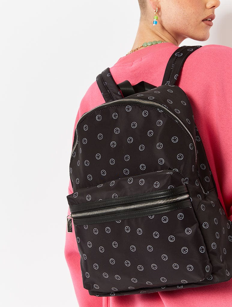 Skinnydip London Happy face black recycled backpack