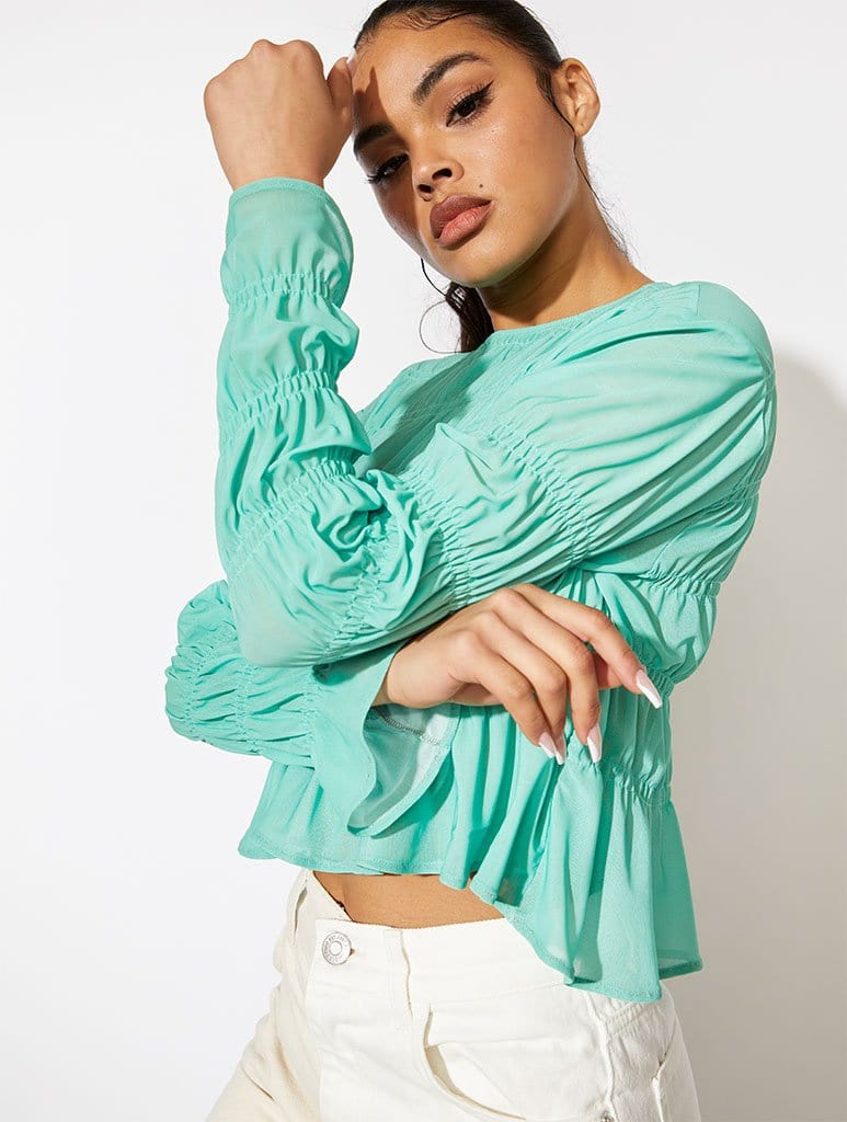 Mint Ruched Top, M