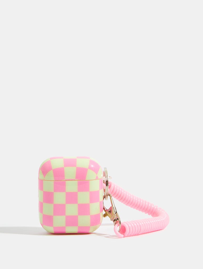 Pink And Cream Checkerboard Airpods Case