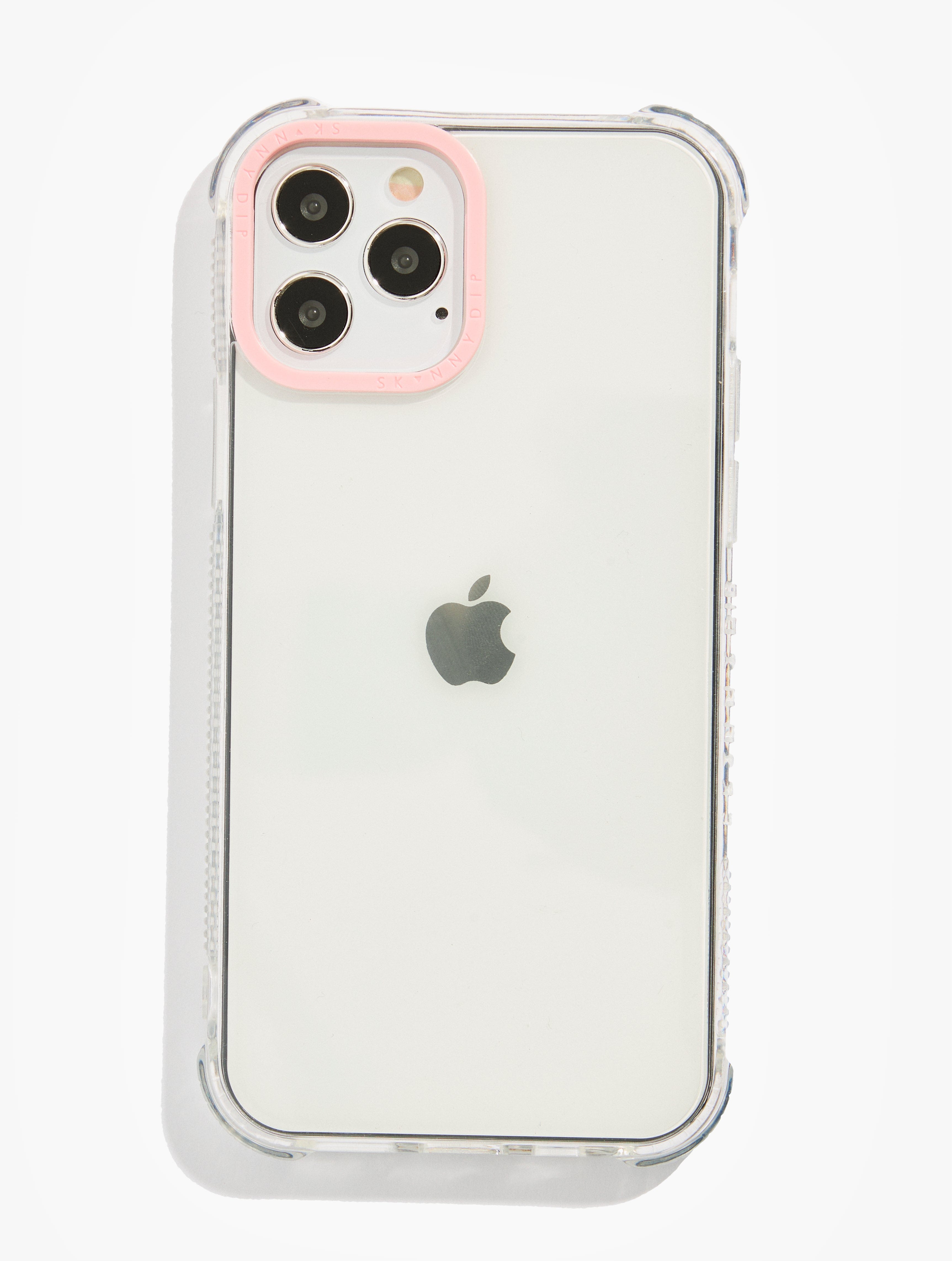 Minimal Clear & Pink Camera Hole Shock i Phone Case, i Phone 12 Pro Max Case