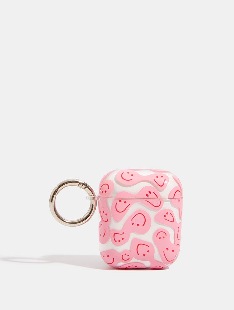 Pink Warped Happy Face AirPods Case