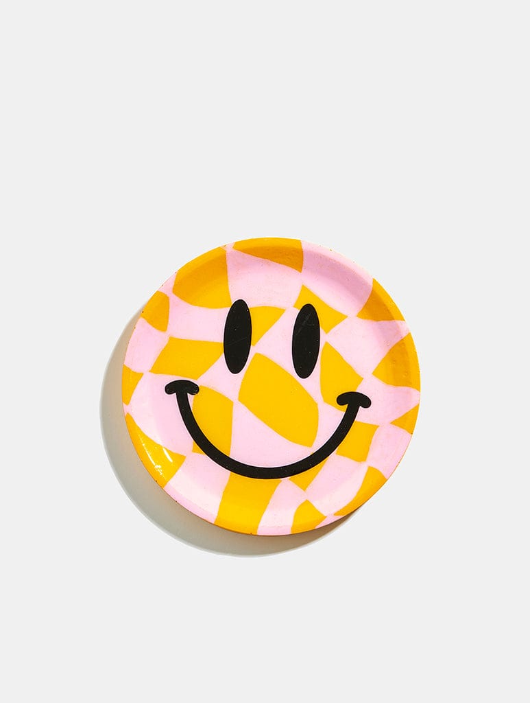 Prints By GG Pink Orange Check Happy Face Dish