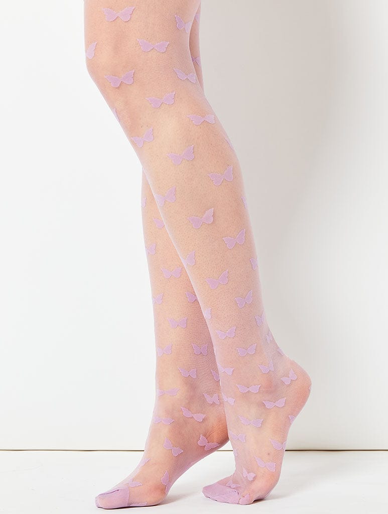 Purple Butterfly Print Tights, M