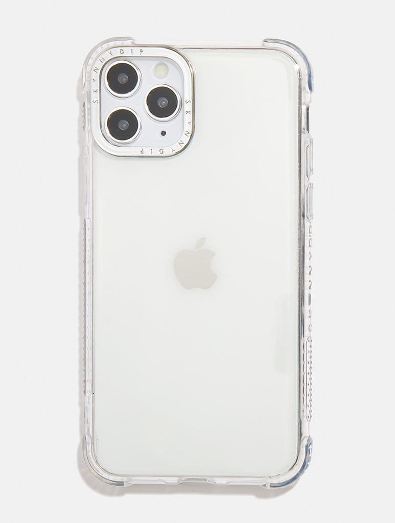 Minimal Clear & Silver Camera Hole Shock i Phone Case, i Phone 12 / 12 Pro Case